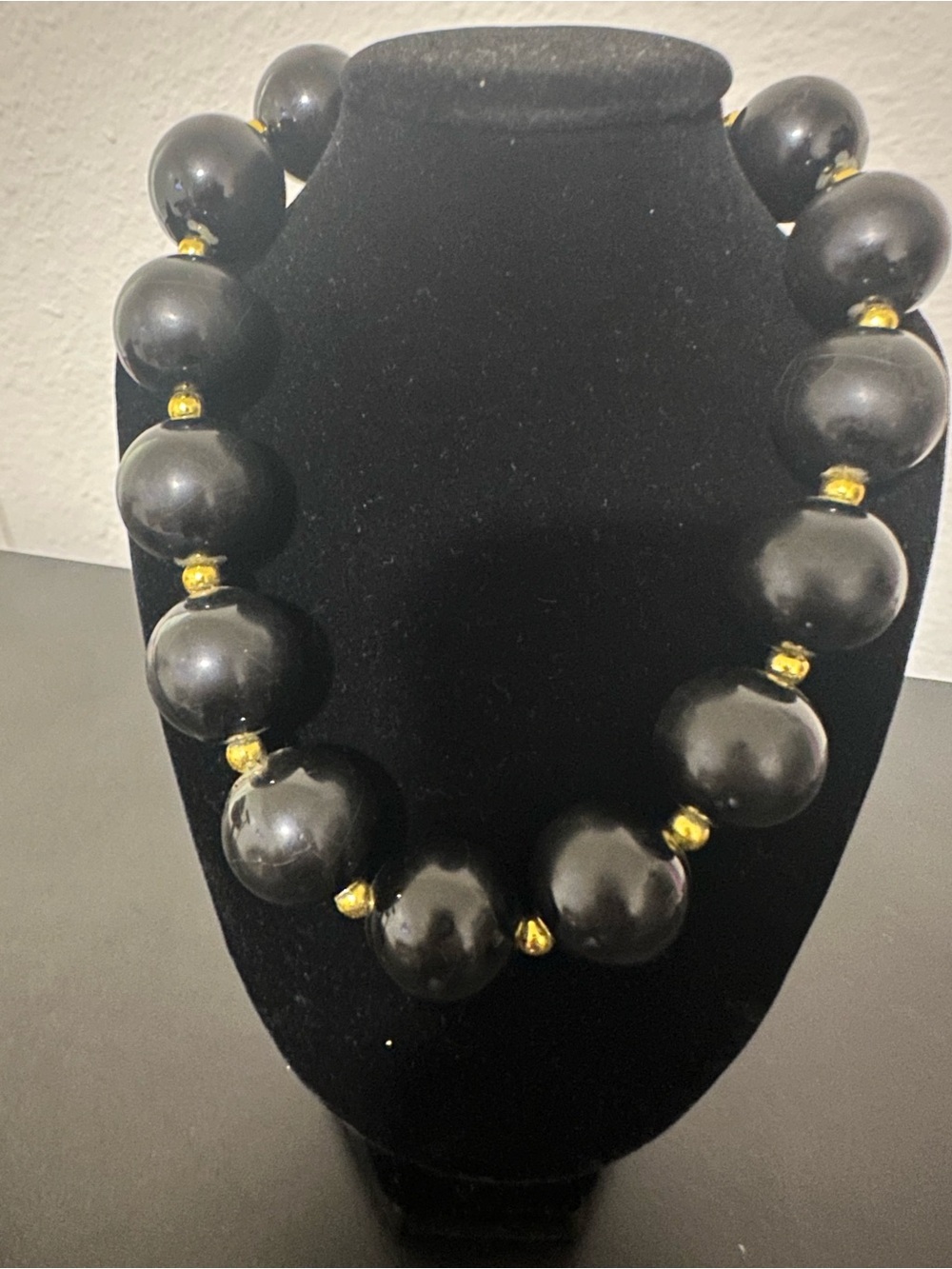 Black Beaded Necklace with Gold Accents - Women Jewelry